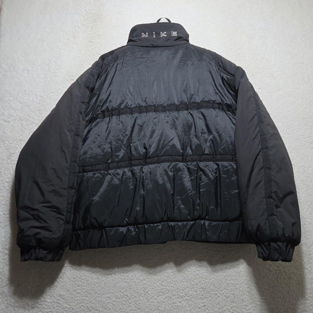 Vintage 90s Nike Puffer Jacket Black Embroidered Logo Mens Size Large Spell Out - Picture 8 of 9